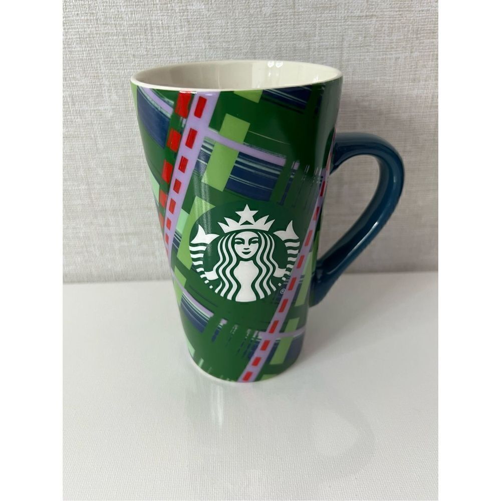 Starbucks Tall Geometric Boxy Patterned Glass Mug With Logo On Front